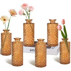 Tivcck Glass Bud Vase Set of 6,Small Flower Vases,Small Glass Vases for Centerpieces,Mini Vases Vintage Vases,Small Vases for Flowers,Amber Bud Vases for Table Decoration,Wedding Recepetion Home Decor