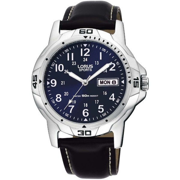 Lorus Gents Leather Strap Sports Watch Blue Dial 50m Water