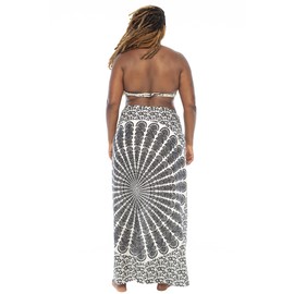 Back From Bali Womens Plus Size Sarong Swimsuit Cover Up Peacock Beach Wear Bikini Wrap Skirt with Coconut Clip White Black