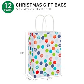 SUNCOLOR 12 Pack Small Christmas Gift Bags, 7.9 × 5.12 × 3.15 Inch, 6 Festive Designs with Handles, Paper Holiday Gift Bags for Christmas Parties, Presents and Holiday Decorations (2 of Each Design)