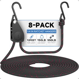 Fondwell 1/4" Tie Downs Ratchet Straps: 8 Pack of Heavy Duty Adjustable Rope Hangers for Various Hanging and Strapping
