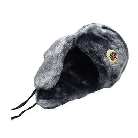 Gray Fur Winter Ushanka Hat with RED STAR Emblem (X-LARGE)