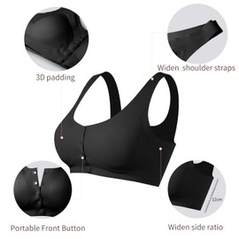 Lervanla Mastectomy Bras with Pockets for Prosthesis Front Closure Bras for Women No Underwire Surgical Bra Black