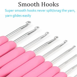 Ergonomic Crochet Hooks Set,Silicone Crochet Hook Knititng Needles for Arthritic Hands Premium Soft Grip Crochet Handles for Crocheting Yarn Craft Projects(2.0mm-6mm,Pink)