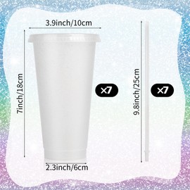 Hooqict 7 Pack Reusable Plastic Cups with Lids and Straws 24oz Tumbler Water Iced Coffee Cups Smoothie Cold Drink Cups for Summer, Birthdays, Sleepover Party Supplies