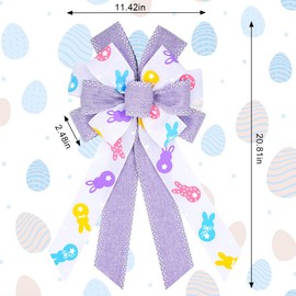 Large Easter Bows for Wreath, White Purple Dots Easter Rabbits Wreath Bow for Easter Décor - Spring Burlap Bow for Front Door Indoor Outdoor Wall Easter Decoration Supplies Ornament