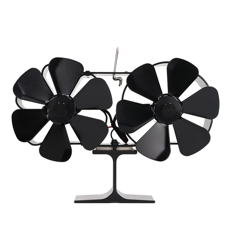 6 Blades Heat Powered Stove Fan Dual Head Fireplace Fan