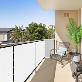 ShadeMart 3' x 136' Balcony Privacy Screen Fence White Deck Privacy Screen Apartment Customize Size 170 GSM Fencing Mesh Net with Grommets & Zip Ties 90% Blockage Fence Cover for Patio Railing