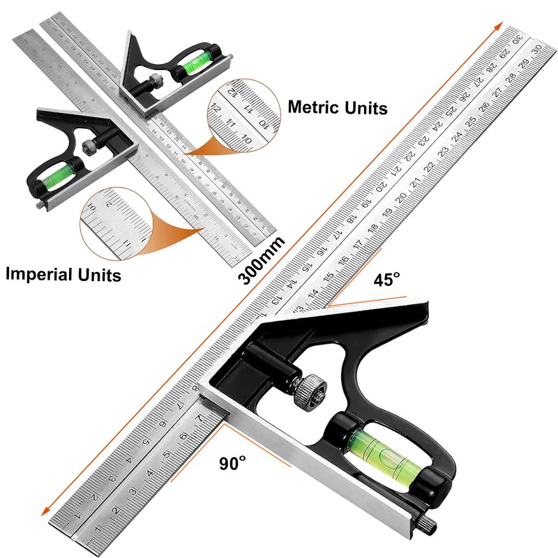 Combination Try Square Engineers Set Square, Stainless Steel Angle Ruler