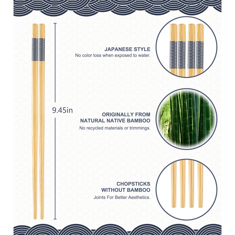 LOROTOCO 50 Pairs Bamboo Chopsticks Disposable | Separated | Reusable