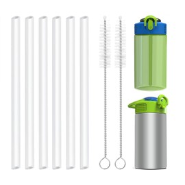 Replacement Straws Compatible with Zak Designs Kids 15.5 Oz Insulated Water Bottle-16 Oz Zak Kids Plastic Cups- Include 6 BPA-FREE Straws and 1 Straw Cleaning Brush