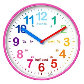 Acctim Wickford Kids Teaching Wall Clock Quartz Rainbow Dial Quarter Markers Pink 20cm 22520