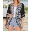 Womens Floral Kimono Cardigans Beach Cover Tops Loose Puff Sleeve