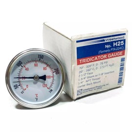Westwood H25-90 Westwood Dial Thermometer, 1/2" NPT Thread, 2 1/2" Face