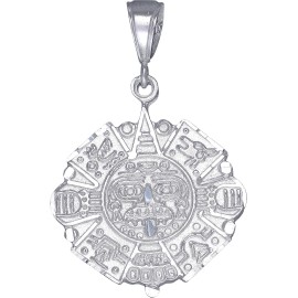 eJewelryPlus Sterling Silver Aztec Calendar Mayan Sun Charm Pendant Necklace Diamond-Cuts - Without Chain