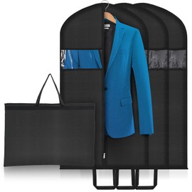 Niviy 3 x Garment Bags, Short, 110 x 60 cm, Breathable Suit Bag, Black Oxford Fabric, for Storage and Travel, with Carry Handle, Foldable Clothes Cover for Suits, Dresses, Jackets, Shirt, Long Storage