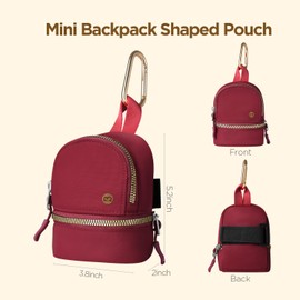 Babysun Mini Backpack Keychain Wristlet Pouch Small Change Coin Purse Cute Zipper Wallet With 3 RFID Card Slots For Women/Men Airpods Cosmetics (Red-Gold)