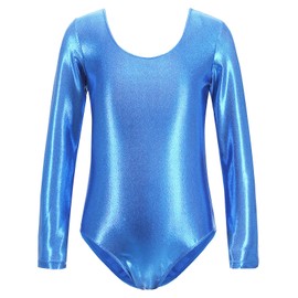 SEAUR Leotards for Girls Long Sleeve Gymnastic Ballet Dance Leotard One Piece Dancing Bodysuit Unitards Metallic Shiny Practice Dance Outfit 4-5T