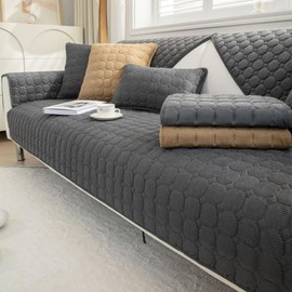 NUODWELL Sofa Cover 1/2/3/4 Seater, Flannel Anti-Slip Corner Sofa Slipcover, Pet Sofa Protector, L Shape Couch Cover Furniture Protector for Living Room (Dark grey, 90 * 90cm)