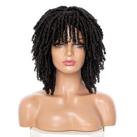 Ruilong Short Dreadlock Wig for Black Women and Men Afro Curly Twist Wigs Glueless Soft Synthetic Hair Wig Heat Resistant Breathable((Natural Black))