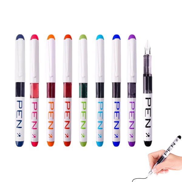 9 Colored Disposable Fountain Pens with EF 0.5 mm Fine