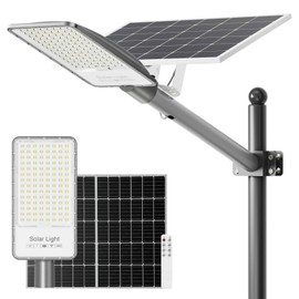 Bowite Solar Street Lights Outdoor Waterproof, Ultra-Bright 6500K LEDs, All Aluminum Commercial Solar Flood Light with Remote Control, Dusk to Dawn Security Light for Yard, Farm