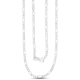 Solid 925 Sterling Silver 3mm Figaro Chain for Men with Lobster Claw Clasp | 16" Necklace | 925 Curb Necklace For Men and Women