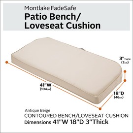 Classic Accessories Montlake FadeSafe Water-Resistant 41 x 18 x 3 Inch Contoured Outdoor Bench Cushion, Antique Beige