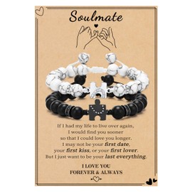 Sistble Soulmate Gifts for Him, Soulmate Bracelets for Couples Matching Bracelets Black White Bead Bracelet Love Heart Bracelet Birthday Anniversary Christmas Friendship Gift Jewelry