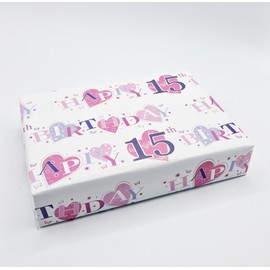 2 Sheets + 2 Gift Tags Heart Design 15th Birthday Pink Female Wrapping Paper Age 15 Birthday Gift Wrap Paper Pink Female (PA)