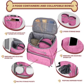 BAGLHER 丨Dog Travel Bag Backpack,Airline Approved Pet Supplies Backpack,Dog Travel Backpack with 2 Silicone Collapsible Bowls and 2 Food Baskets Pink