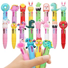 Cartoon Pens for Kids Party Bag Fillers, Pack of 20 Cute Novelty 4 Color Pens, Multi Colour Ballpoint Pen Ideal End of Year Class Gifts Creative Fun for Girls Boys