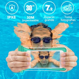 Bolsa Impermeable para Celular, Funda Universal Impermeable IPX8 con airbag, Soporte de Pantalla táctil bajo el Agua y Soporte de Fotos, Ideal para Exteriores, Playa y natación（Azul）