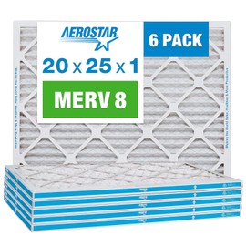 Aerostar 20x25x1 Air Filter MERV 8 (For Allergies, Dust, Lint, Mold & Pet Dander) - Electrostatic MPR 600 & FPR 5 - Pleated HVAC AC Furnace Air Filters - Pack of 6
