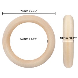 Belle Vous Pack of 50 Natural Wooden Rings - 70 mm Outer Diameter with 50 mm Inner Diameter - Untreated Wooden Ring for Arts & Crafts, DIY, Sc Jewellery Making, Ring Pendant Connections