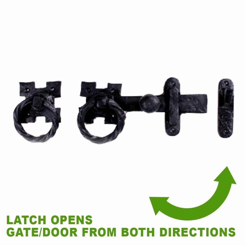 7" Wrought Iron Door Latch Lock Set Ring Pull Two-Way