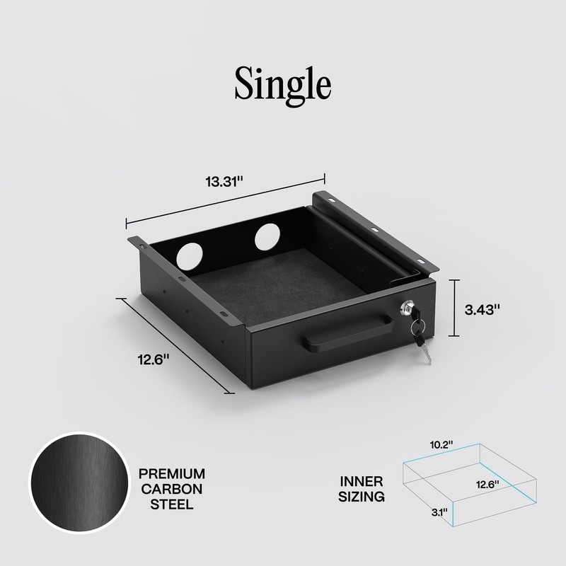 Under Desk Drawer Slide-Out – Lockable Metal Storage Drawer with