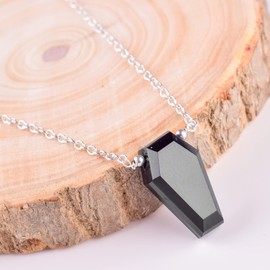 Natural Black Onyx Coffin Crystals Pendant Necklace, Coffin Cabochon Gemstone, Energy Healing Crystals, Birthday, Gift for Her, Gemstone Jewelry 18 inch AAA+ Quality (onyx)