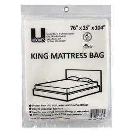 UBOXES Moving Supplies King Size Mattress Cover/Bag 76x15x104 in, (KINGCOVER01),Clear Plastic
