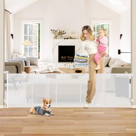 Reinforced 26 Inch Tall Retractable Baby Gates to Step Over 95" Wide Small Outdoor Retractable Child Gates for Doorways Short Retractable Dog Gates for Baby Indoor Retractable Stairs Gate for Kids