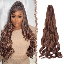 FESHFEN French Curly Braiding Hair Extensions - 3 Packs Curls Braids Crochet Extension Synthetic Pre Stretched Loose Wavy Bouncy Hair for Black Women, 24 Inch 33#