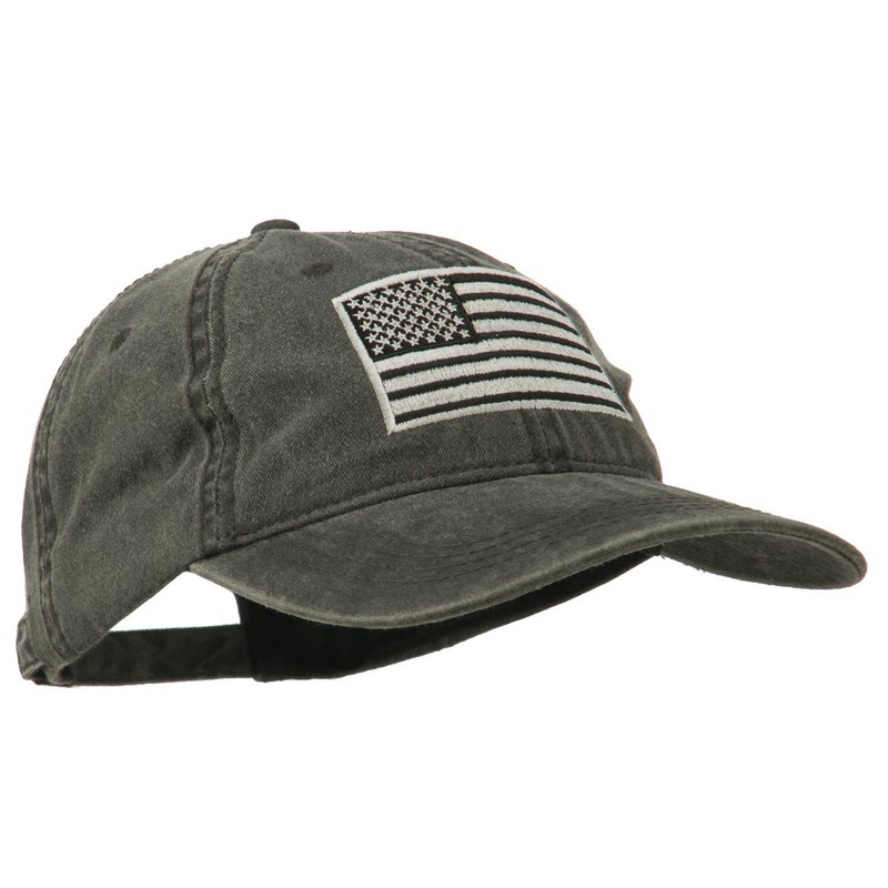 e4Hats.com Silver American Flag Embroidered Washed Cap - Black OSFM