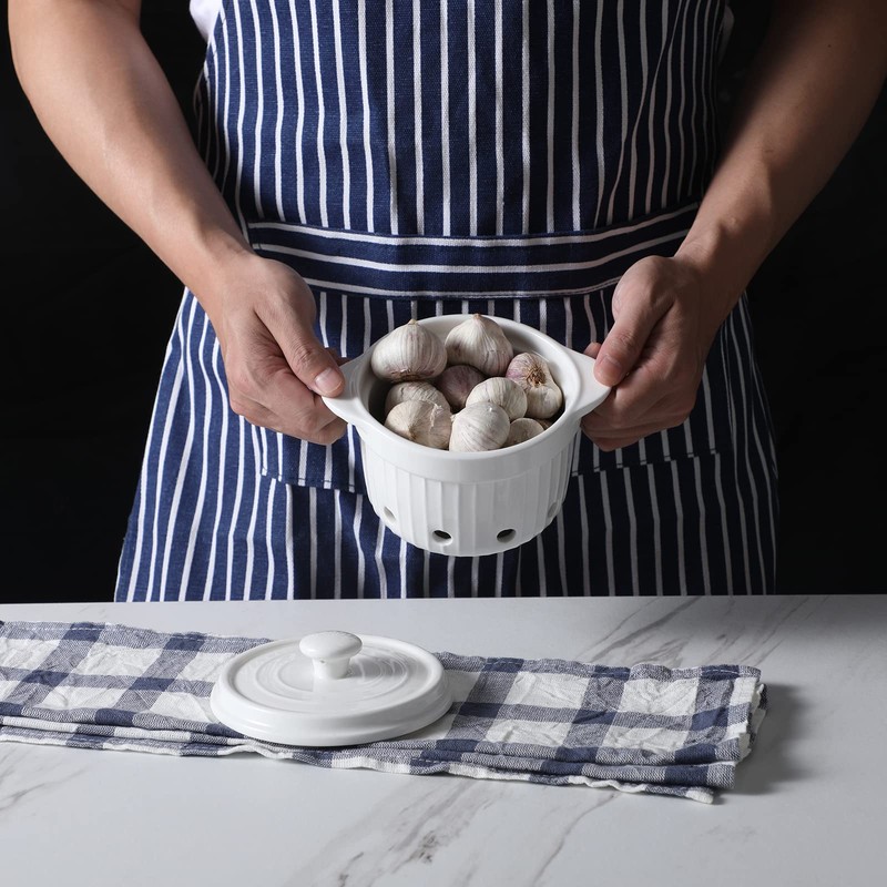 HAOTOP Garlic Keeper with Lid, Ceramic Garlic Saver Container for