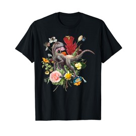 Cottagecore Velociraptor Dinosaur Flower Botanical Vintage T-Shirt