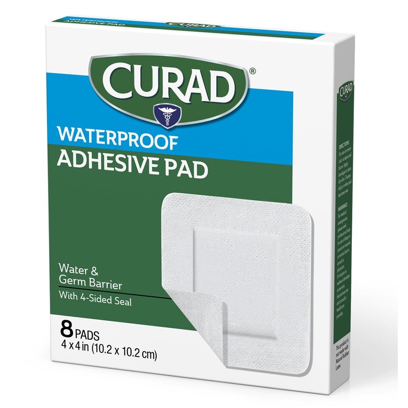 CURAD White Waterproof Adhesive Pads, 4 x 4 inches, 4