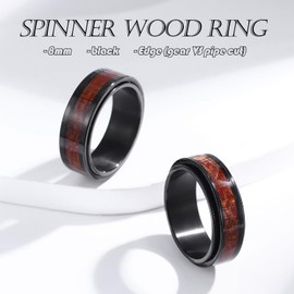 Adreamz 8mm Black Fidget Wood Spinner Ring – Anxiety Fidget Ring Wood Inlay, Spinner Wood Ring For Men & Women, Men Wedding Fidget Rings Gear Edge 9