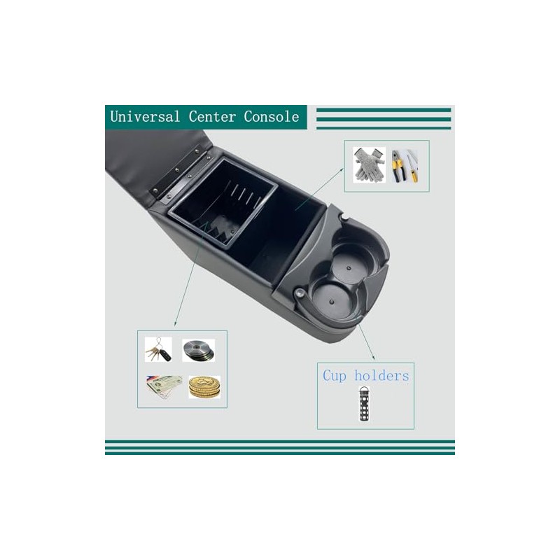 Universal Truck Bench Seat Console with Cup Holders, Grey