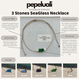 Pepeluali 3 Stone Sea Glass Necklace Adjustable Necklace Beach Glass Necklace Sea Glass Jewelry Simple Necklace Everyday Necklace Summer Gift, Inspirational Gifts for Women, Mom (White)