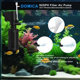 DOMICA Small Aquarium Filter with Aeration System 92GPH 5W Internal Filter for 3 to 10 Gallons Fish Tank, Submersible Fish Tank Filter