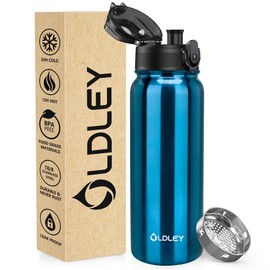 OLDLEY 600ml/20oz Stainless Steel Water Bottle Double Walled Vacuum Flask Keeps Drink Hot and Cold Leakproof BPA Free Metal Insulated Water Bottle for Sport School Work Outdoor Hiking (Bright Blue)